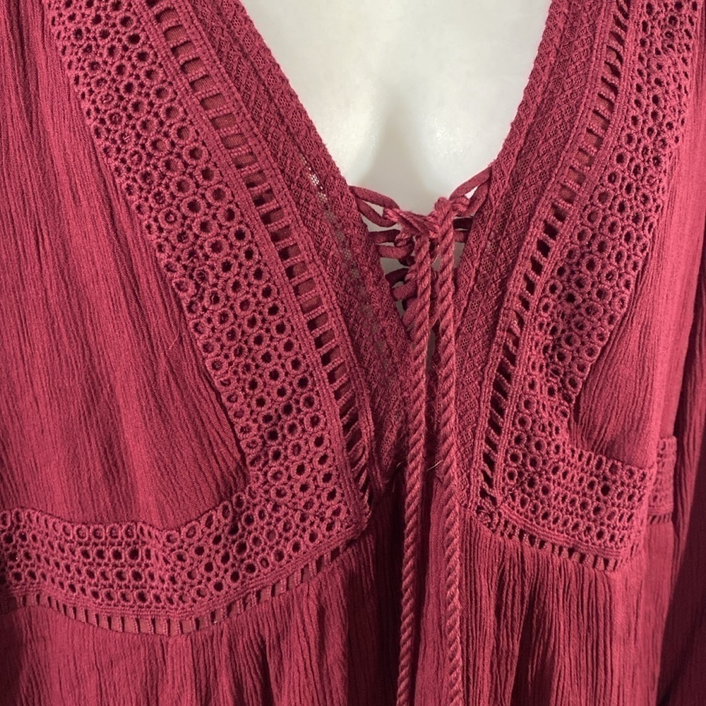 Torrid Zinfandel Burgundy Mini Gauze Lace-Up Skater Dress 2 2X 18 20 RR14 - Picture 10 of 16